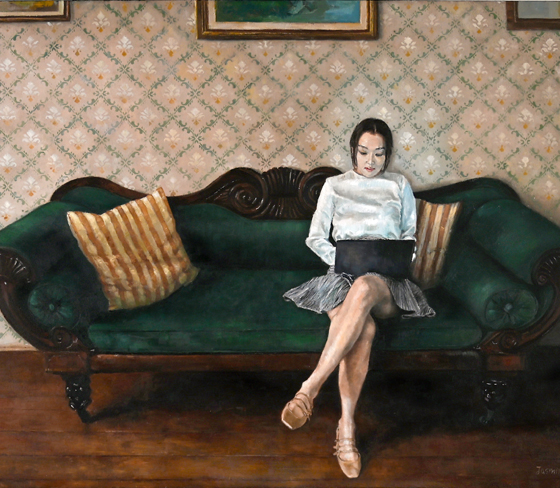 Girl on a Green Sofa (Yuze), 2024, Oil on canvas 76x101.5cm