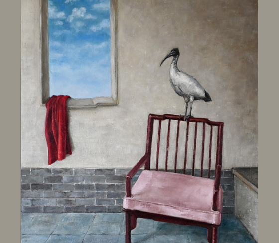 The Ibis and the Idle Chair, 2023, Oil on canvas board 45.7x60.9cm