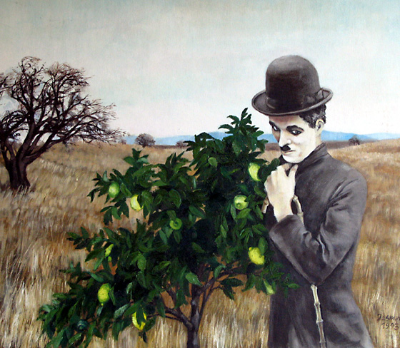 Charlie Chaplin, 1993, Oil on canvas board 60.9x76.2cm